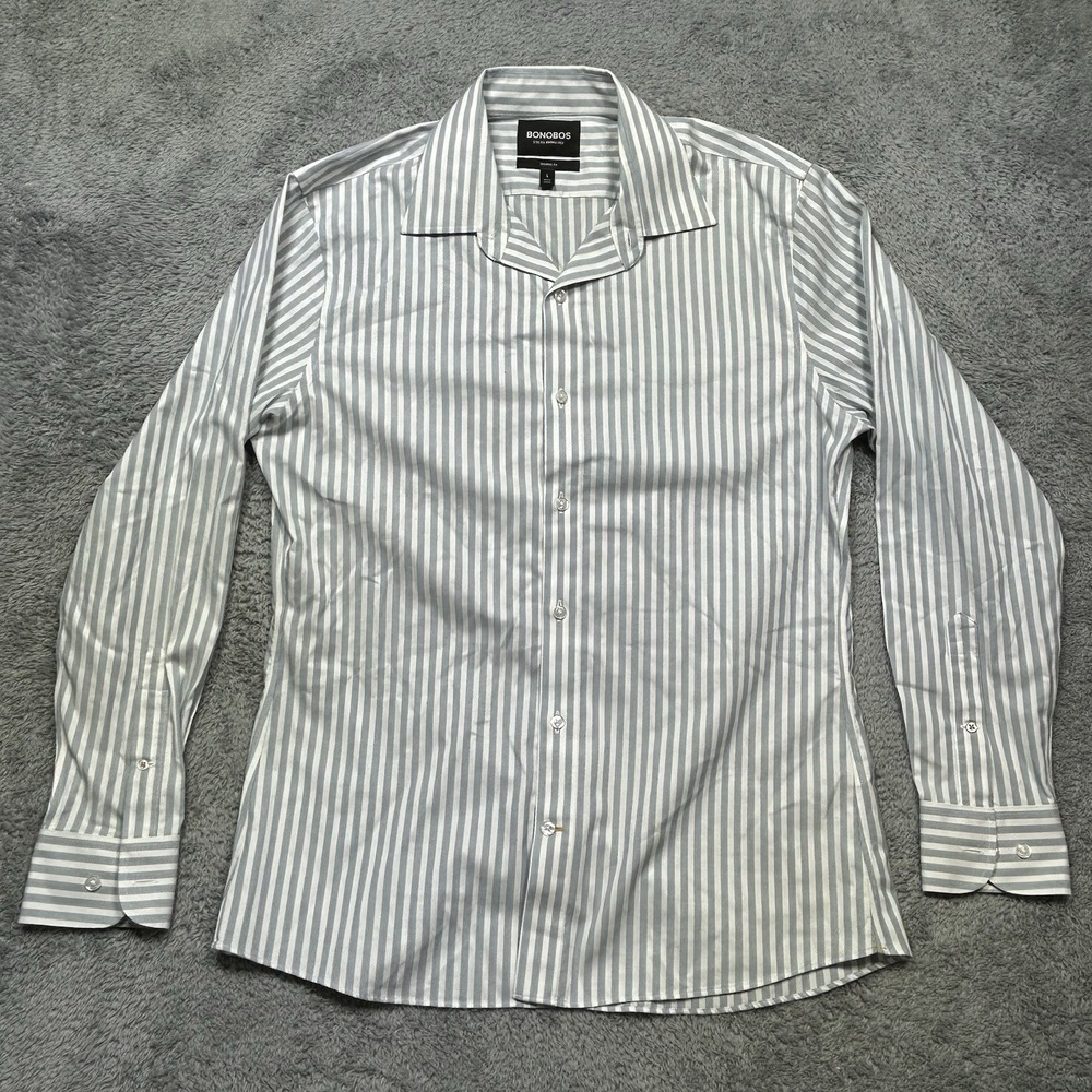 Bonobos Shirt Mens L Blue Striped Tailored Fit Long Sleeve Button Up Stretch
